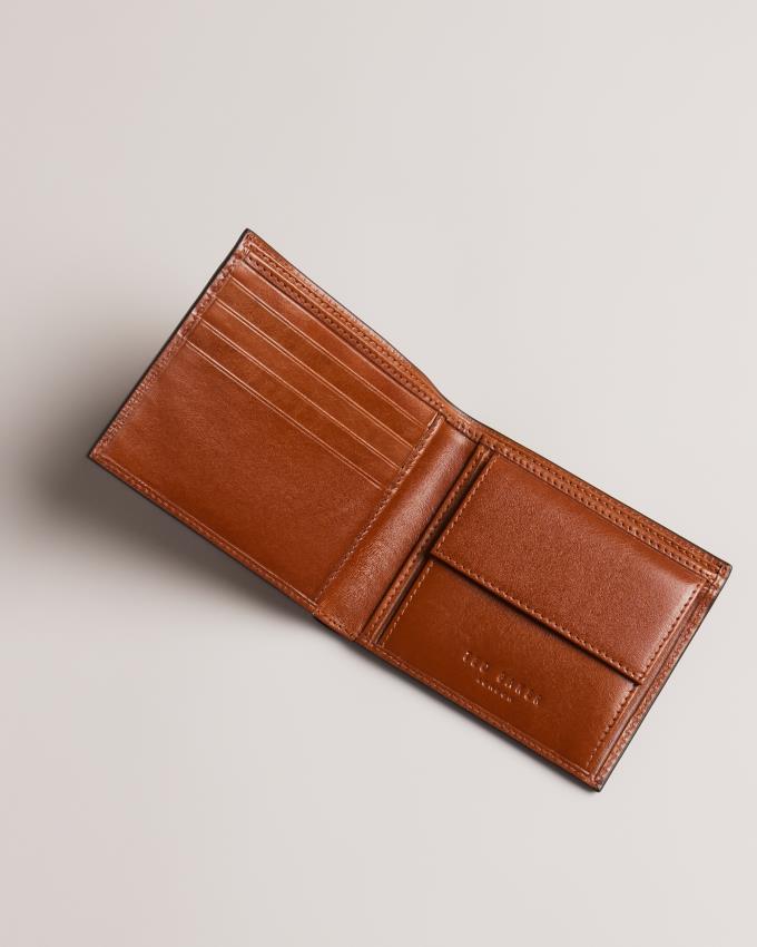 Portefeuille Ted Baker Embossed Corner Leather Bifold Coin Marron Homme | QFQ-74588580